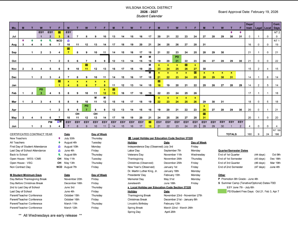 student calendar